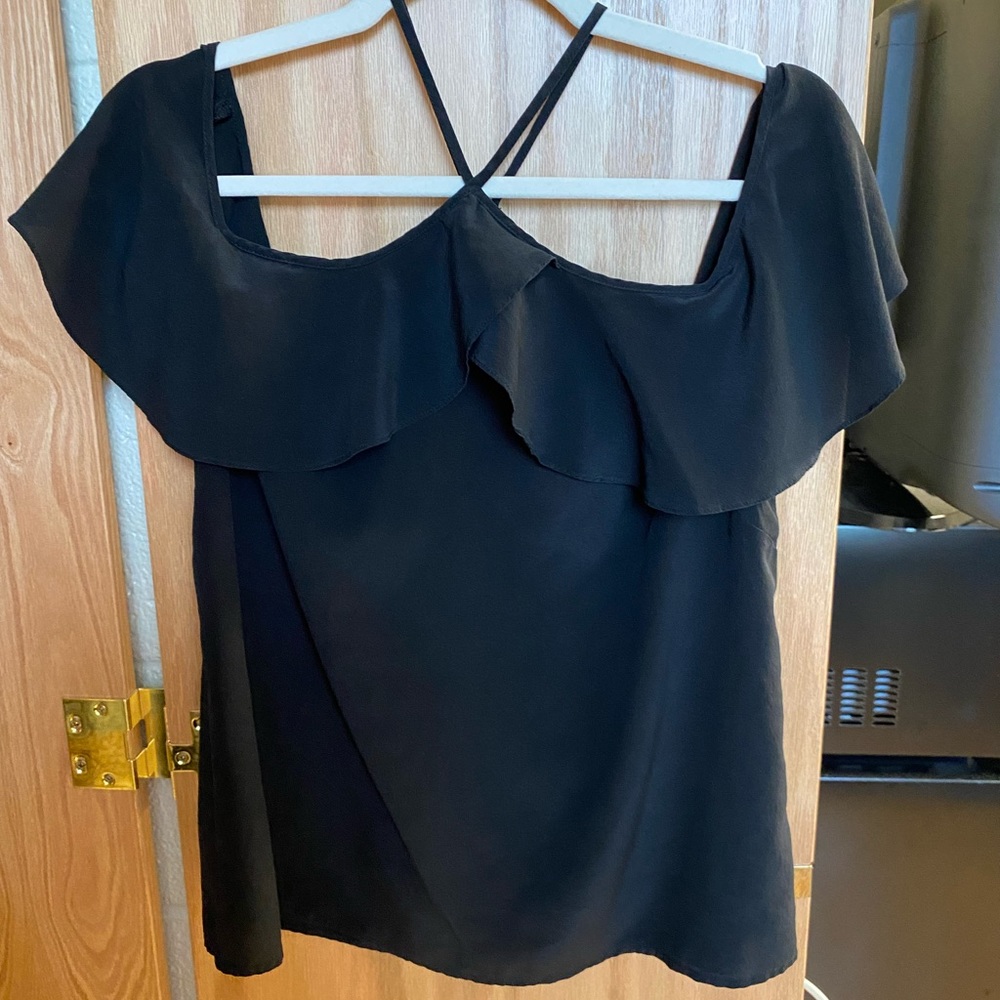 ANTONIO MELANI Black Off-Shoulder Ruffle Blouse